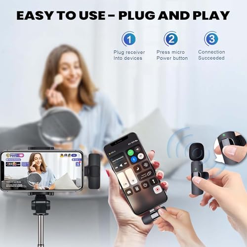 Image of Kratos KMW02 Wireless Mic, Mic Wireless for YouTube, Dual Wireless Microphone with Noise Reduction, 30M Range, Plug & Play, Compatible with iPhone, Android & Tablets (Type-C & Lightning)