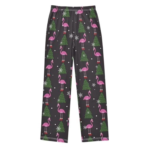 Flamingo Xmas Tree Snow Boys Long Pants Soft Trousers Elastic Waist Kids Lounge Bottoms with Pockets S-XL