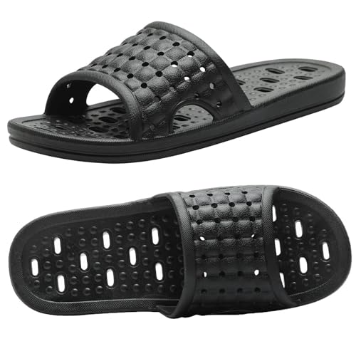 Pantofole da Bagno con Fori di Drenaggio, Pantofole Antiscivolo ad Asciugatura Rapida Pantofole da Bagno per Dormitorio Domestico Unisex Nero EU 39-40