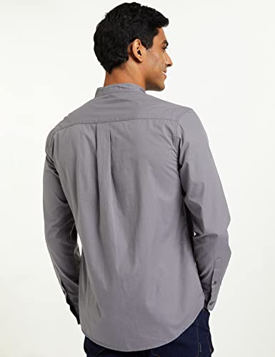 Image of Amazon Brand - Symbol Men's Solid Cotton Shirt | Chinese Collar | Casual | Plain | Full Sleeve | Summer-Regular Fit (Available in Plus Sizes)