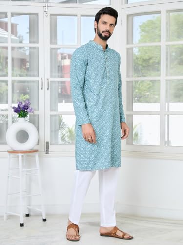 Image of See Designs Men's Full Sleeve Mandarin Collar Men Embroidered Straight Long Kurta - Festive Collection