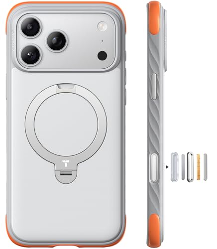 TORRAS Q3 Rugg for iPhone 17 Pro Case with Stand Built for Grip Rugged Protective Case with Magnetic Ring Anti-Slip Textured Edge Shockproof Drop Protection for Outdoor & Climbing Use White