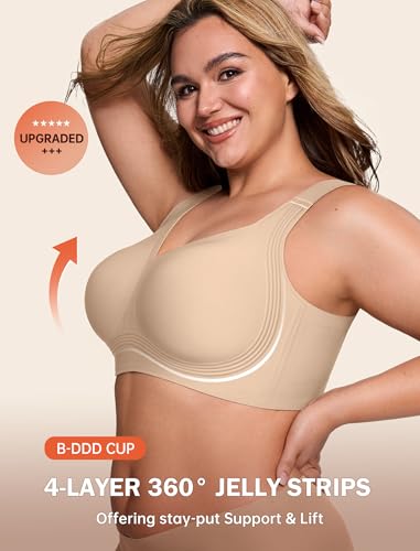 Bras for Women Supportive Wireless Push Up Bra Full Coverage No Underwear Seamless Plus Size for Older Women（Skin,XL2