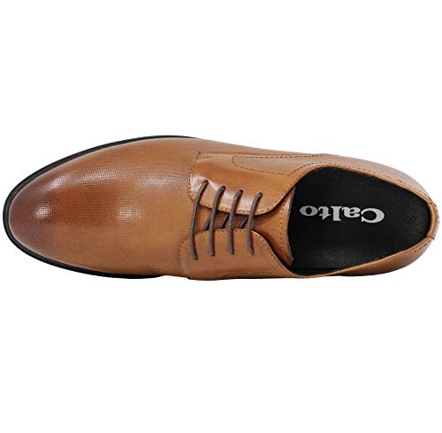 CALTO Men's Invisible Height Increasing Elevator Shoes - Brown Premium Leather Lightweight Lace-up Formal Oxfords - 3 Inches Taller - Y10752 - Size 6 D(M) US2