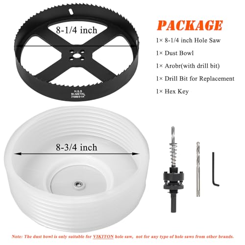 Image of 8-1 /4 Hole Saw for Recessed Lights, 8.25 Inch Hole Cutter with Dust Bowl Catcher for Led Recessed Lighting 8 Inch and Wood Metal Drywall, Bi-Metal Construction, Black