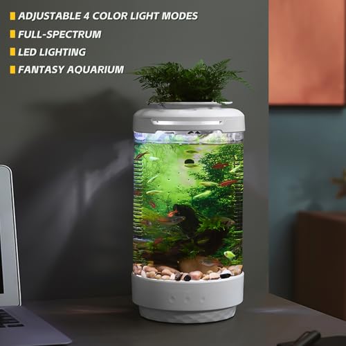 Image of Small Fish Tank 1.2 Gallon Aquarium Starter Kit Desktop Mini Fish Bowl Small Betta Fish Tank with Plant Pot (Forest)