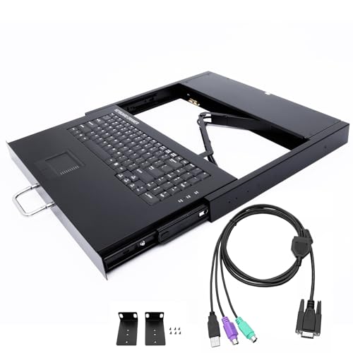 1U Rackmount Keyboard with Touchpad, USB/PS2 Connection, 99-Key Keyboard Drawer,