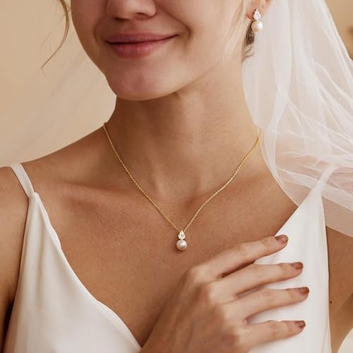 Gold Pearl Necklace for Women Trendy,Dainty 14k Gold Plated CZ Pearls Pendant Necklaces Wedding Drop Necklace Single Pearl Choker Necklaces for Women Fashion Bridesmaids Jewelry Birthday Gifts Stuff by Hayopi - Used condition - Image 2