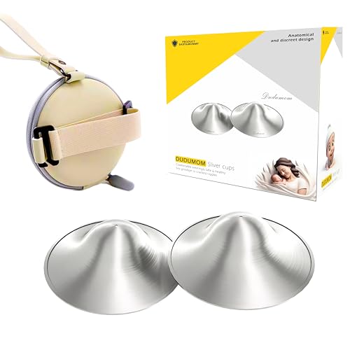 Image of Dudumom Silver Nursing Cups - Nipple Shields for Nursing Newborn - Soothe and Protect Your Nursing Nipples, Large, sliver