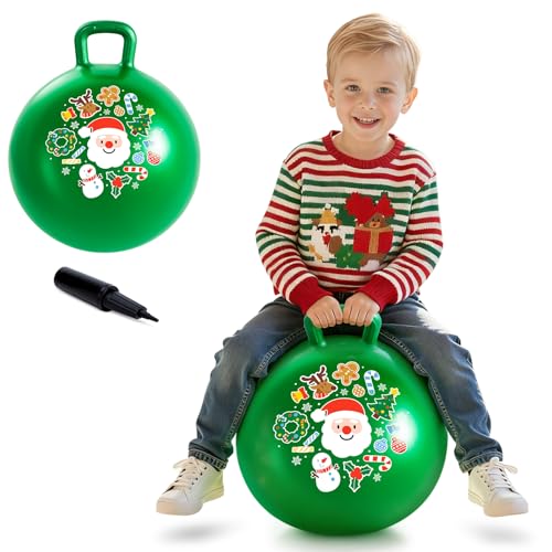 U&C Planet 45 cm Christmas Hüpfball - Fantastischer Weihnachts Sprungball mit Festlichem Design, Hopperball Geschenk für Kinder 3-8 Jahre inkl. Luftpumpe & Bouncy Ball Colorbox