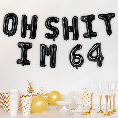 Image of Oh I'm 64! Latex Balloons 16 Inch Black Hallo Sixty Four Cheers to 64 Years Old Theme Decor for Man Woman Happy 64th Birthday Party Photo Studio Prop Flag Decorations Favors Supplies