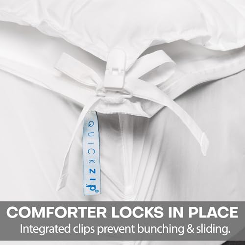 Image of QuickZip Duvet Cover with Zipper Closure - Ultra Soft Long-Staple 100% Cotton, Oeko-Tex Certified, Durable Interior Corner Ties, Corner Clips (King /Cal King (1 Piece), Dusty Blue (Sateen))