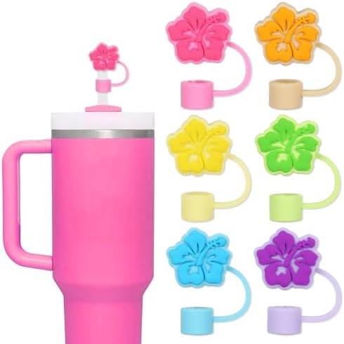 Amazon.com: Whaline 6Pcs Summer Hibiscus Flower Straw Cover Cap ...