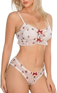 Leorbix Women's Sheer Babydoll Lingerie Set with Strawberry Print, Soft Mesh Bralette & Brief, 2 Piece Nightwear, Romantic... Price In India
