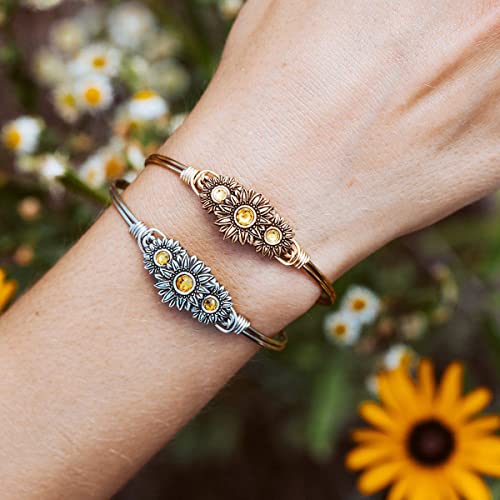 Luca + Danni Sunflowers Bangle Bracelet, Jewelry Gift For Women, Girls, Wear As Single Or For Stacking - Brass Tone Regular Size Made In Usa #TOP5