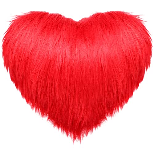 Jetec Fluffy Heart Shape Throw Pillow Double Sided Small Heart Pillow Decorative Soft Plush Red Heart Cushion Faux Wool Comfortable Pillow Cover For Bedroom Living Room Sofa Valentine, 12 Inches #TOP7