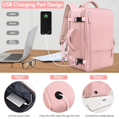Rinlist Travel Laptop Backpack Carry On Backpack for Men Women Flight Approved College School Computer Bag for Business Hiking Personal Item Backpack Fits 15.6 Inch Notebook Pink の商品画像 2