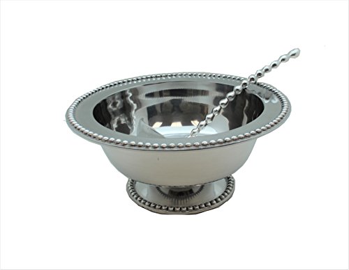 PUNCH BOWL AND BEADED LADLE (BEADED, PEWTER)