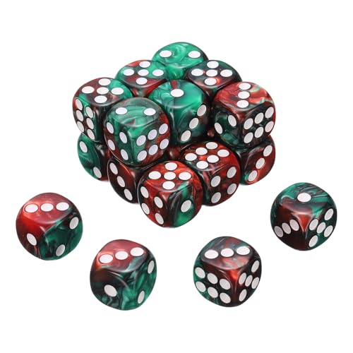 uxcell 24Pcs 6 Sided Colored Standard Dice, 16mm Acrylic D6 Mini Polyhedral Pearl Pattern Two Tone Colors Game Dice Set for Table Games, Red/Green, White Point