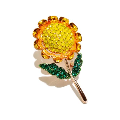 Yellow Sunflower Brooch Rhinestones Crystal Plant Flower Brooch F...