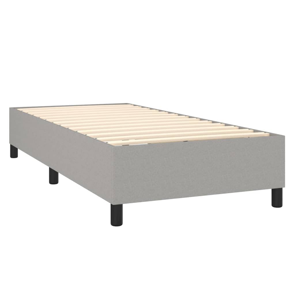 Łóżko kontynentalne z materacem jasnoszarym 80 x 200 cm, z materiału, łóżko tapicerowane z regulowanym zagłówkiem, materac ze sprężynami kieszeniowymi, przyjazna dla skóry nakładka na materac