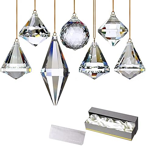 GOLDENHAITAI Crystal Chandelier Parts Sun Catcher Prism for Window Hanging Jewelry Ornament Set of 7 (Clear) Cover
