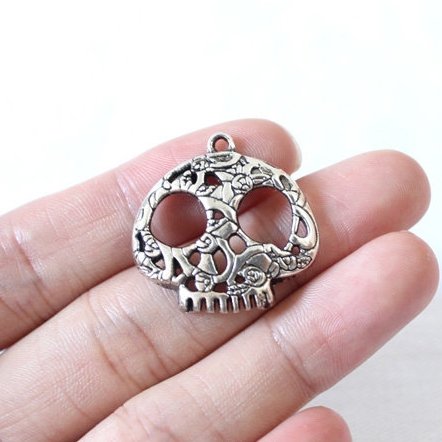 NP Supplies11 pcs Silver Skull Charms 27x27mm Antique Silver Tone Metal Skeleton Halloween Charm (NS729)
