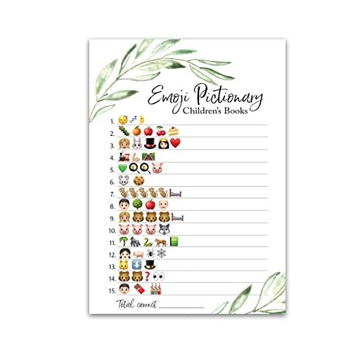 GREENERY EMOJI Baby Shower Game — Pack of 25 — EMOJI Pictionary Children's Books Baby Shower Games, Floral Emoji Games, Gender Reveal Party, Pregnancy, Couples Shower, Gender Neutral Green G320-EMJ