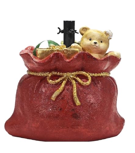 COSE DA CASA Sacco Piede per Albero di Natale Verde o innevato Piede Rosso Supporto con Orso Regali e Fiocco Decorazione Natalizia per Bambini Felici