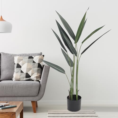 Image of 4ft Artificial Bird of Paradise Plant, Faux Banana Tree with 9 Trunks, 120cm Artificial Plants with Pot for Home Decor, Silk Floor Fake Indoor Plant Perfect for Living Room Office Bedroom