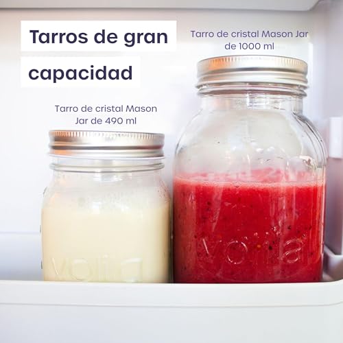 Miniatura 4 de Volila Tarros De Cristal Con Tapa - 490ml Mason Jars Frascos De Vidrio Pack De 6 - Botes Pequeños Para Avena Nocturna Y Mermelada Casera