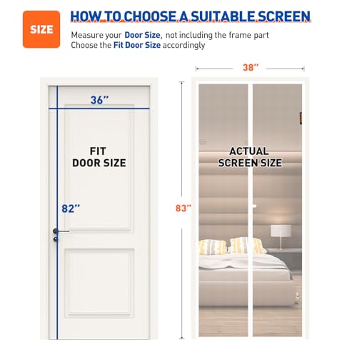 Image of MAGZO Magnetic Screen Door Fits Door Size 36 inchx 82 inch, Hands-Free Mesh White