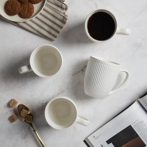 Image of Tabletops Gallery 4 Piece Embossed White Chip Resistant Porcelain Mug Set