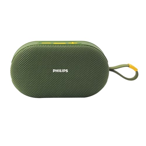 PHILIPS TAS1400GY Wireless Bluetooth Speaker with Deep Bass, Passive Radiator, 12W Sound Output, 1200mAh Rechargable Battery, RGB Light Modes, 10H Playtime, Supports TF/USB (Willow Bough)