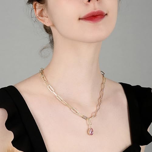 Collier femme plaqué or chaîne maille rectangle pendentif infini rose