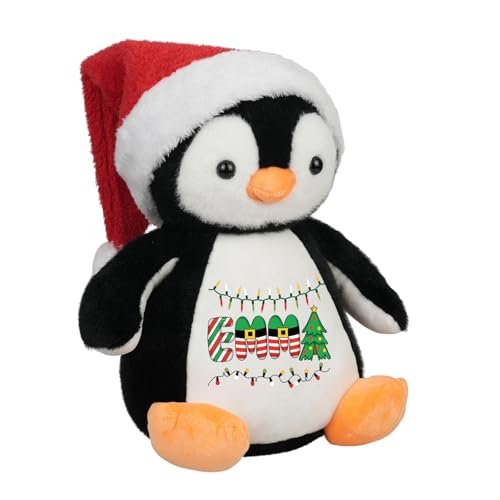 Custom Penguin Plush with Christmas Hat, 13.8" Personalized Penguin Stuffed