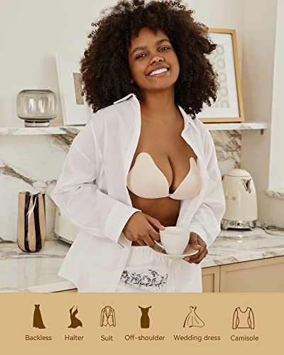 Niidor Adhesive Sticky Bra Pear-Shape Cup Strapless Invisible Reusable Bra With Nipple Covers For Women, Dark Skin, C #TOP4
