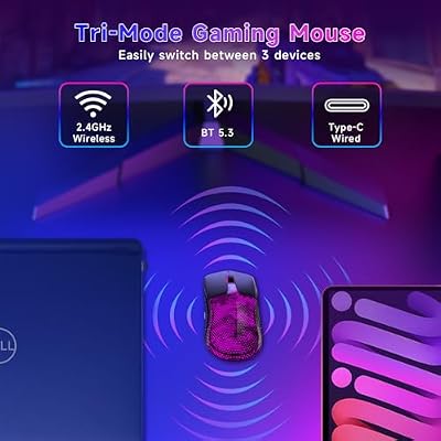FFJ Master02 Wireless Gaming Mouse, 12000 DPI, Tri-Mode 2.4G/USB-C/Bluetooth 5.3 Gaming Mouse, Python Skin Texture RGB Backlit, 6 Programmable Buttons, 75Hr Battery Life for PC, Mac, PS5, XBOX - Black