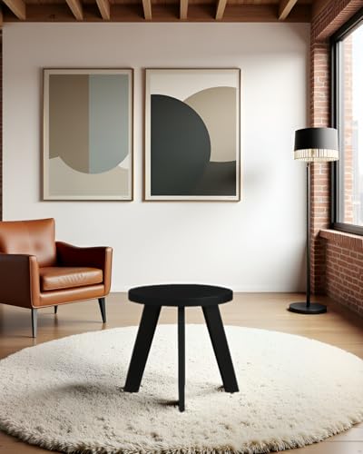 Image of SBF Furniture Mini Round Side Table, 30 cm, Matte Finish, Modern Minimalist Design, 3 Angled Legs (Round Black)