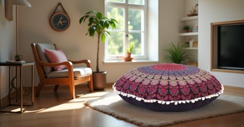 Large Round seat Floor Cushion Chair Ottoman Cover Pouf Pillow Meditation Floor Cushions for Adults Seating pouffe Ottoman Throw Covers Craft Room Furniture for Sitting Cover 22 Inches (Pink) - Thumbnail 5