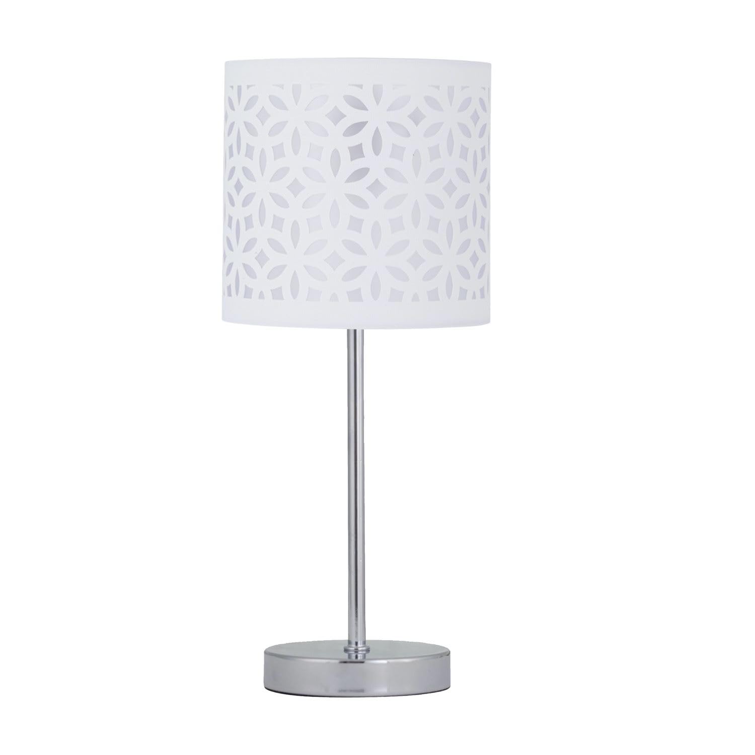 First Choice Lighting Chrome Touch Operated Table Lamp With White Cut Out Shade from B&Q