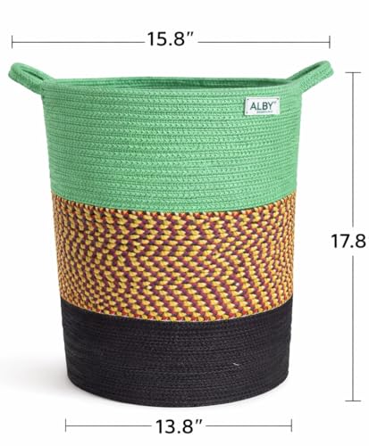 Image of ☆LBY ute Cotton Basket, Handcrafted Woven Storage Planter Basket for Home Decor, Multi-Purpose Bag with Handle for Living Room Bathroom Laundry & Toys cat shape (green 13.8 x 17.8 inch)