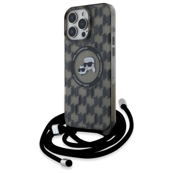 CG Mobile Karl Lagerfeld KLHMP16XHCKCKLCK Coque pour iPhone 16 Pro Max 6,9" Noir Produit sous Licence IML Crossbody Monogramme Karl & Choupette Head Compatible avec MagSafe