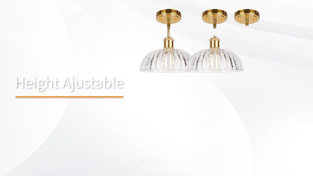 Image of JYO 10 inch Gold Pendant Light, Vintage Single Pendant Light Fixtur with Ribbed Glass, Pendant Light for Kitchen Island Bedroom Hotel Living Room