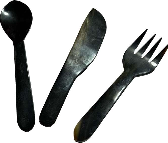 Medieval Fight club Cuerno genuino medieval Cuchara tenedor y cuchillo de mantequilla hecho a mano para eventos vikingos Cosplay 3 unids 6.5 pulgadas-f23