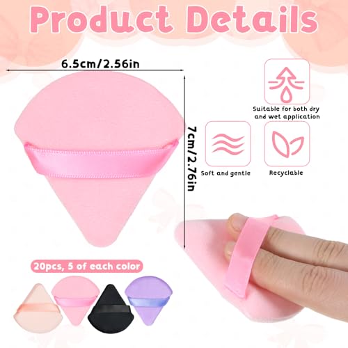 20Pcs Triangle Powder Puff, Soft Cosmetic Puffs, Multi-Color Beauty Makeup Sponge for Women Girls Loose Powder Cosmetic Wet Dry Foundation Blush (Pink, Nude, Black, Purple) - Image 3