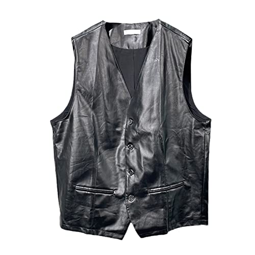 Chaleco de cuero negro XL que soluciona la falta de espacio en hombros con su corte suelto punk