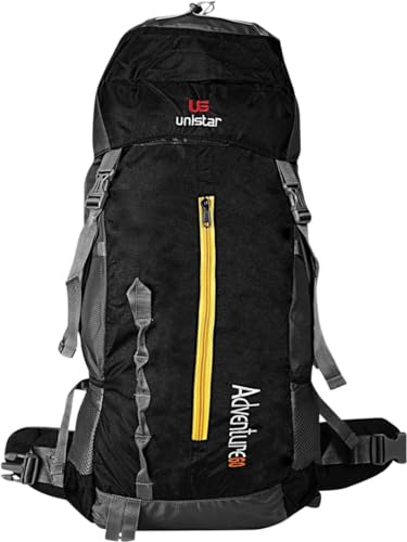 Unistar Rucksack Bags 60 litres Travel Bag for Men Tourist Bag for Travel Backpack for Hiking Trekking Bag for Men Camping Themes Bag with 1 Year Warranty (US 6001, Black)