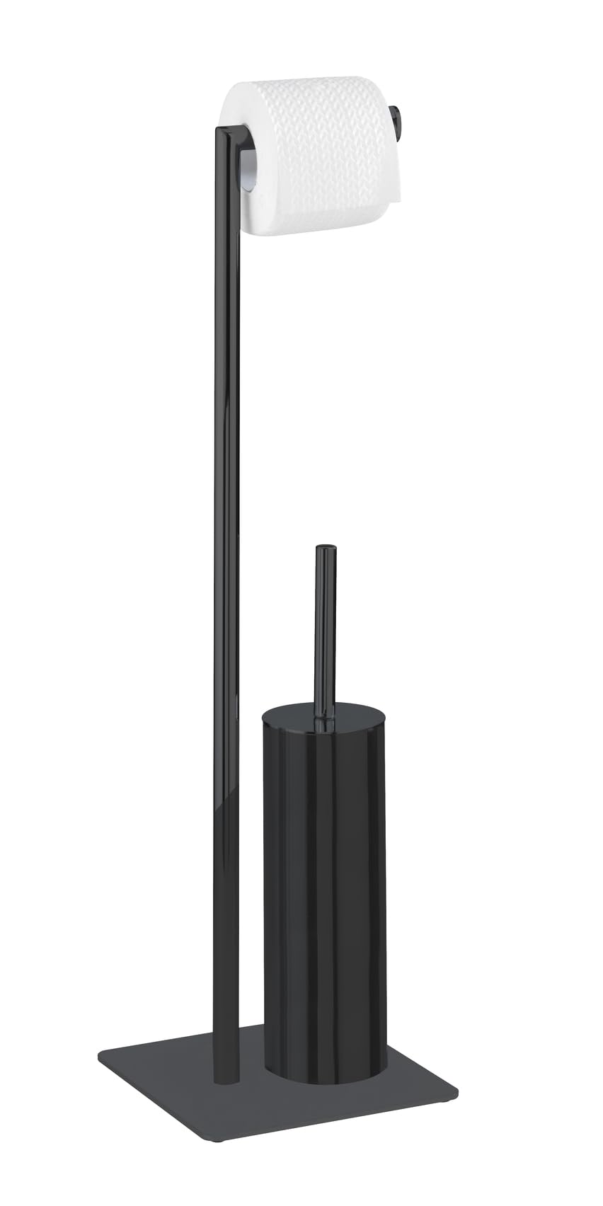 WENKO Stand Recco - Escobillero para Inodoro (2 en 1, Acero Lacado, Base Pesada, 20 x 71,5 x 20 cm), Color Negro