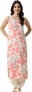 Ethnic Lady Roundiscose Rayon White Long Kurti for Women | A-Line Kurta | Round Neck Tunic for Women | SleeRoundeless Stra Price In India